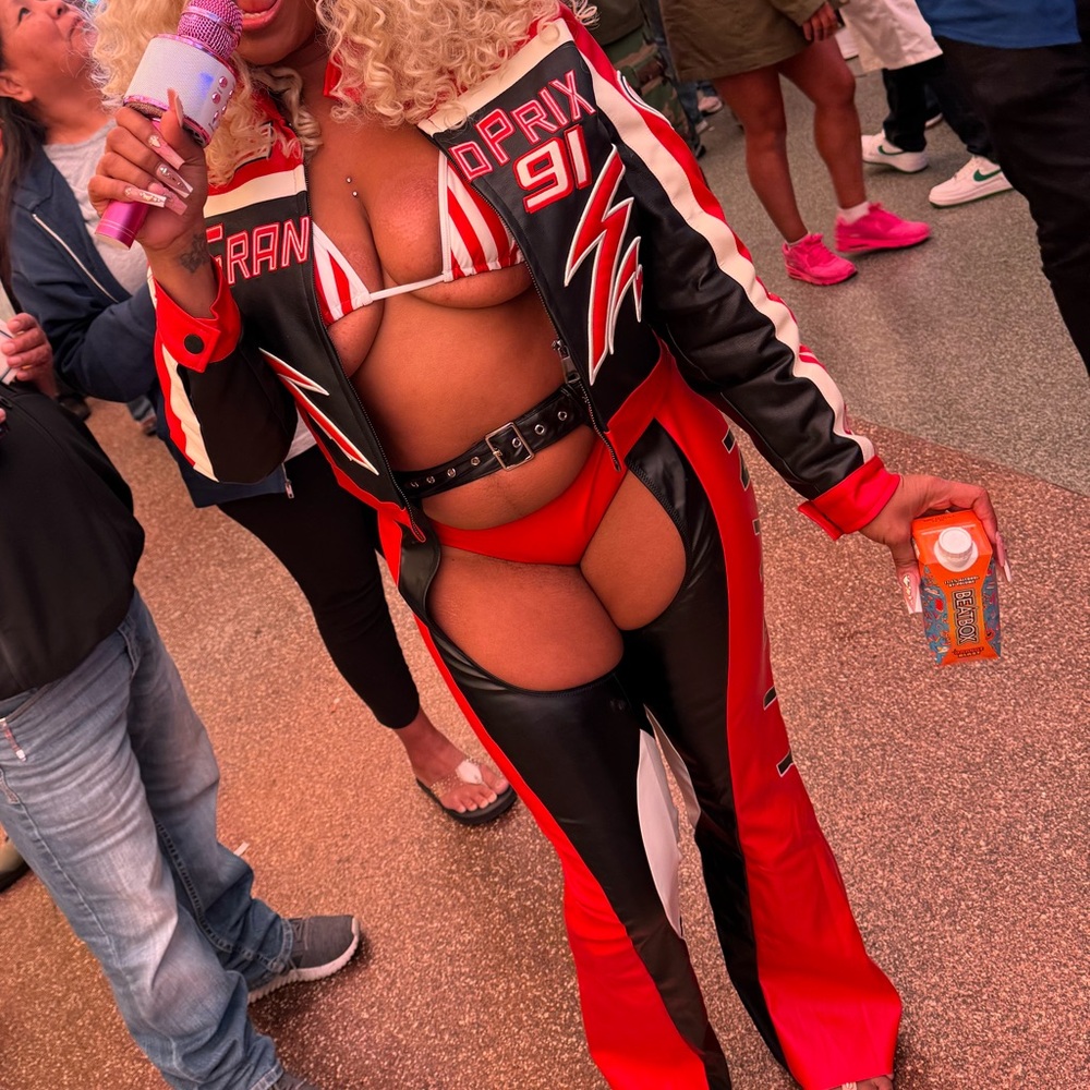 Red and Black Racing Pants Costume.